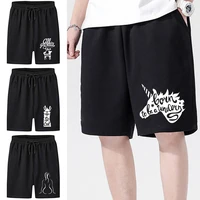 summer running shorts men fitness training casual white picture pattern sports shorts breathable sweat workout absorbing pants