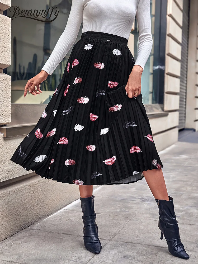 

Женская шифоновая плиссированная юбка Benuynffy, модная винтажная трапециевидная длинная юбка с высокой эластичной талией в Корейском стиле, лето 2023