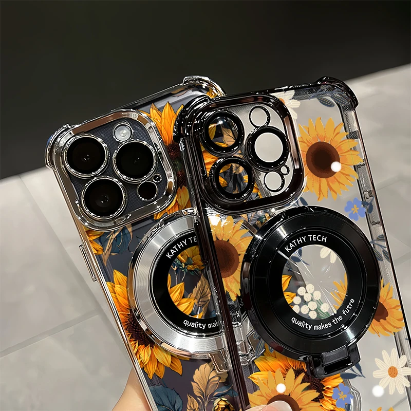 Фото Противоударный чехол для телефона iPhone 14 Plus 12 13 Pro Max 13 Mini 11 Pro SE 2020 с принтом подсолнуха, мягкий чехол-подставка с покрытием №2