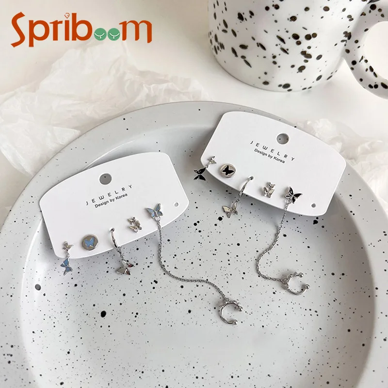 5Pcs Butterfly Earrings Set for Women Black Blue Mini Stud Earring Personality Girls Piercing Chain Ear Cuff 2022 Trendy Jewelry