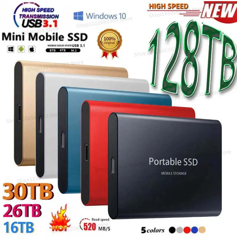 

XIOAMI Portable SSD Type-C USB 3.1 16TB 30TB SSD Hard Drive 2TB 128TB External SSD M.2 for Laptop Desktop SSD Flash Memory Disk