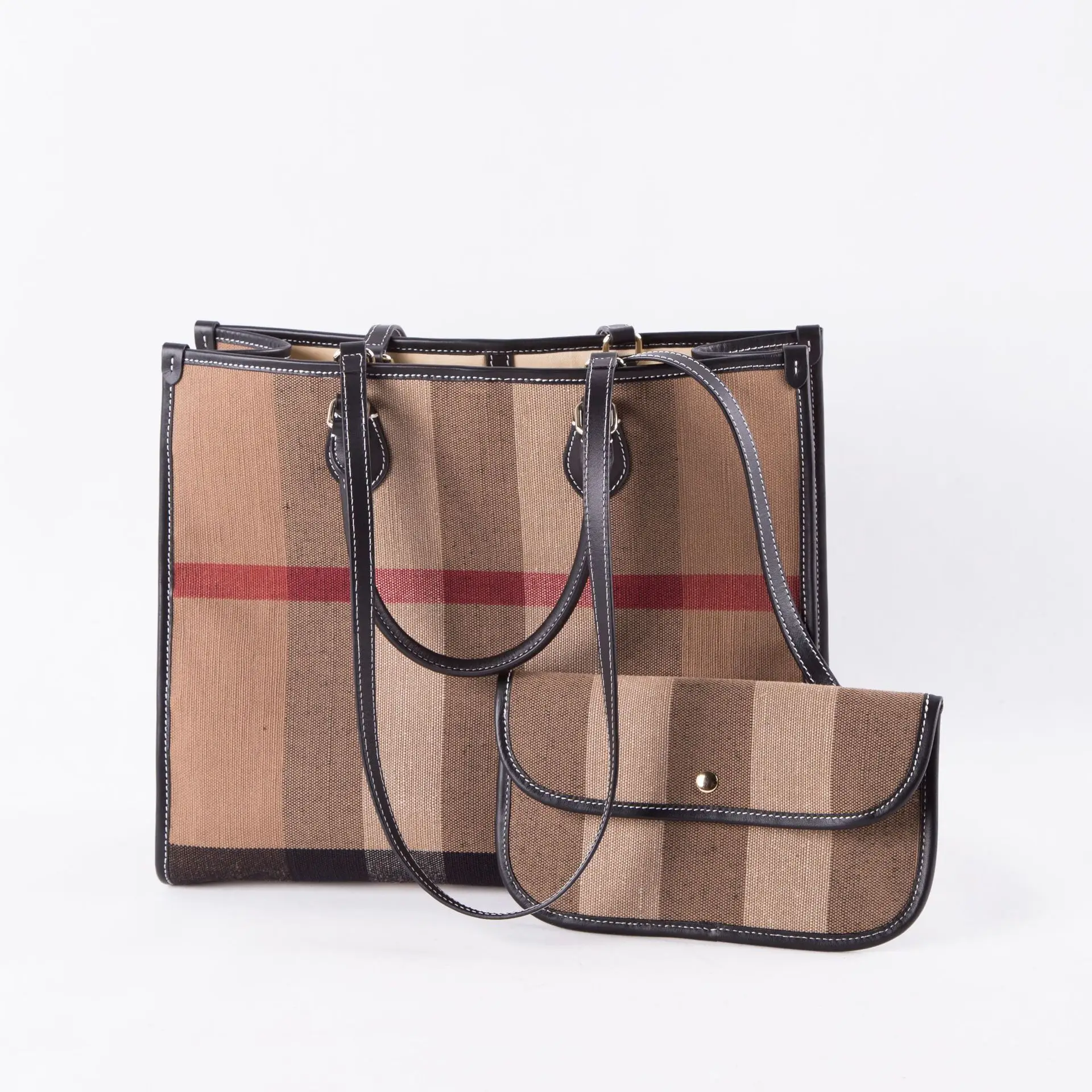 

New Female Bag Shoulder Bag Jute Check Tote Bag Large Capacity Commuter Mommy Bun Mother Bag