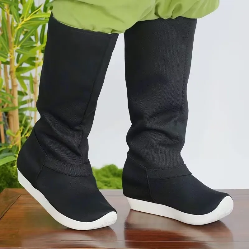 Китайские ботинки Hanfu женские с бантом тканевые Винтажные белые черные мылом на