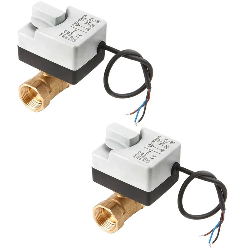 

2Pcs Ac220v 2 Way 3 Wires Motorized Ball Valve Electric Actuator With Manual Switch - Dn25 & Dn20