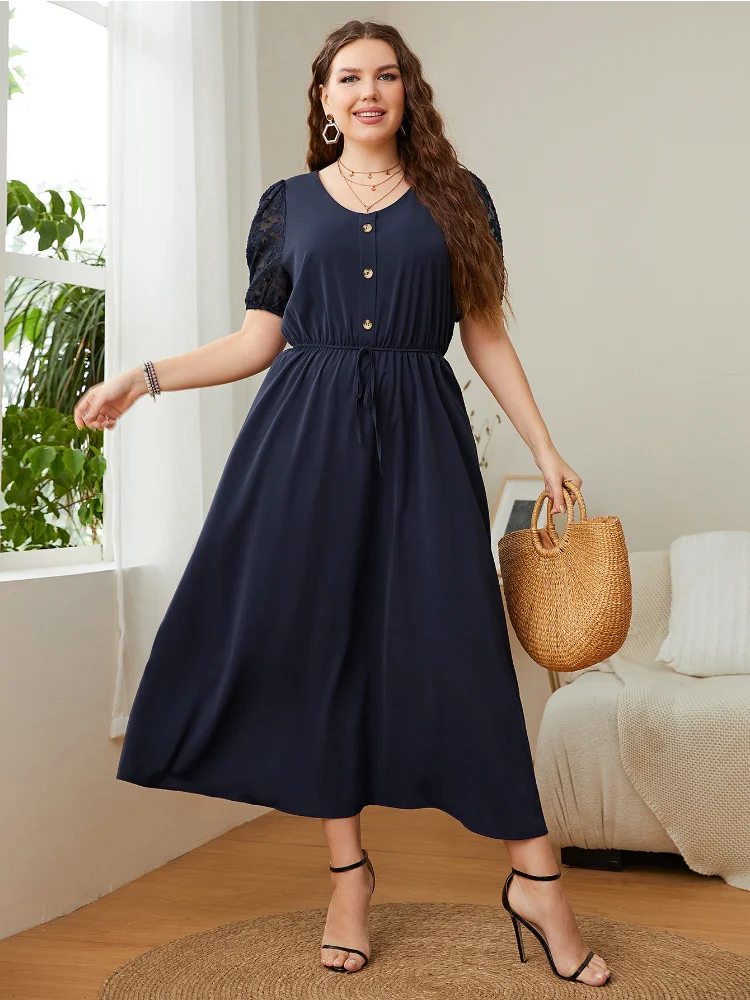 Plus size women summer new explosion solid color loose dress plus size women clothing  robe longue rose grandes tailles