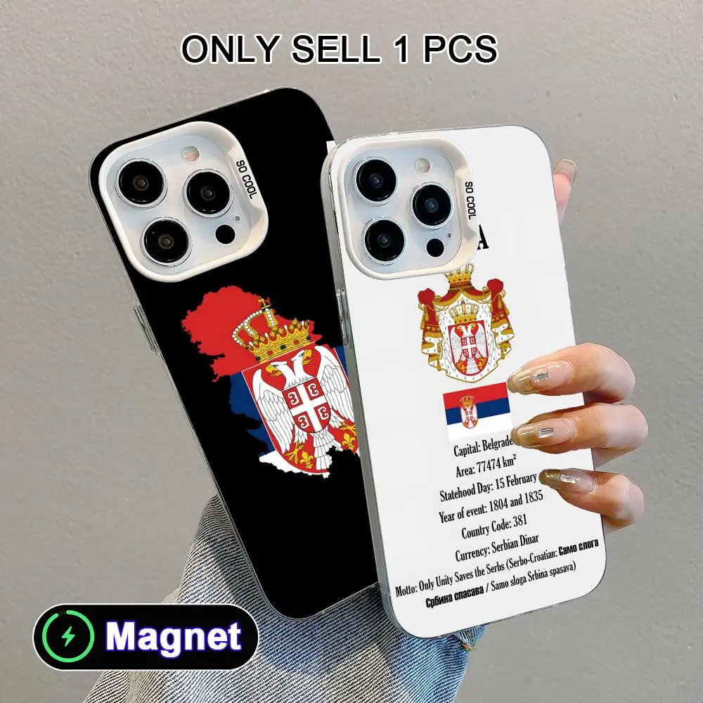 Фото Чехол для телефона MagSafe с флагом Сербии, белый, полупрозрачный, для iPhone 17 16 15 14 13 12 11 X XR XS Air Pro Max Plus №3