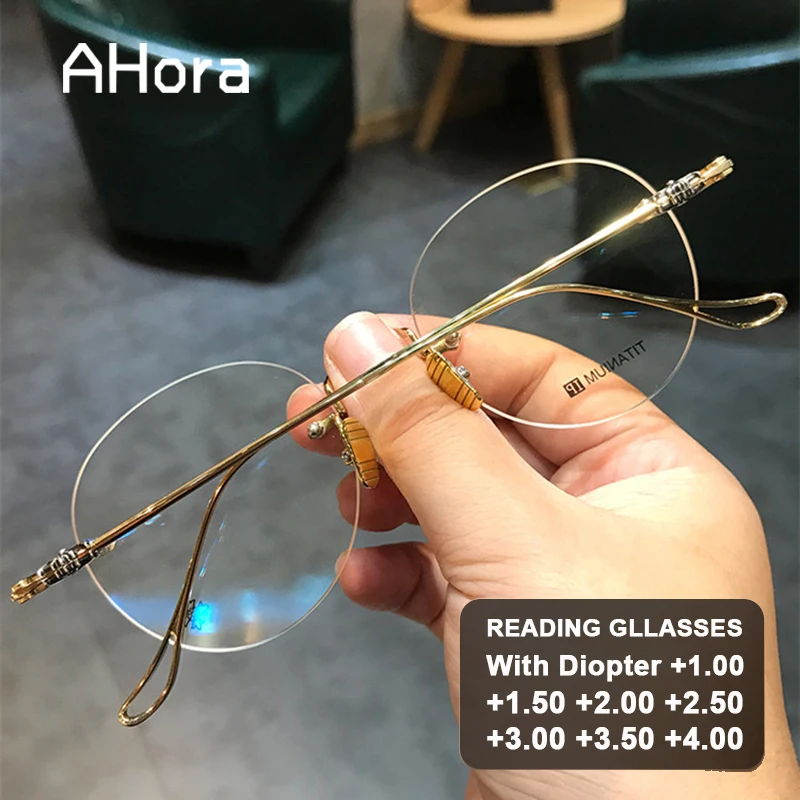 

Ahora Fashion Oval Rimless Reading Glasses for Women Men Oversized Clear Lens Presbyopia Eyeglasses Anti Blue Light Rays Eyewear