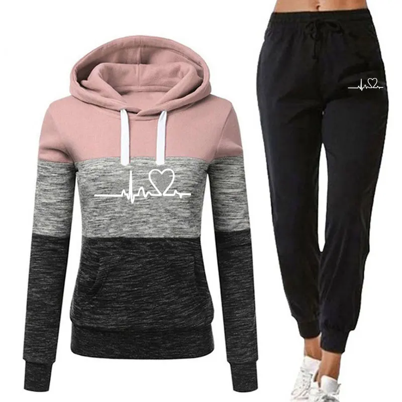 Women's Sports Suit Pullover Hoodie And Black Pants Autumn And Winter Suit Women's Solid Color Casual Pants Suit