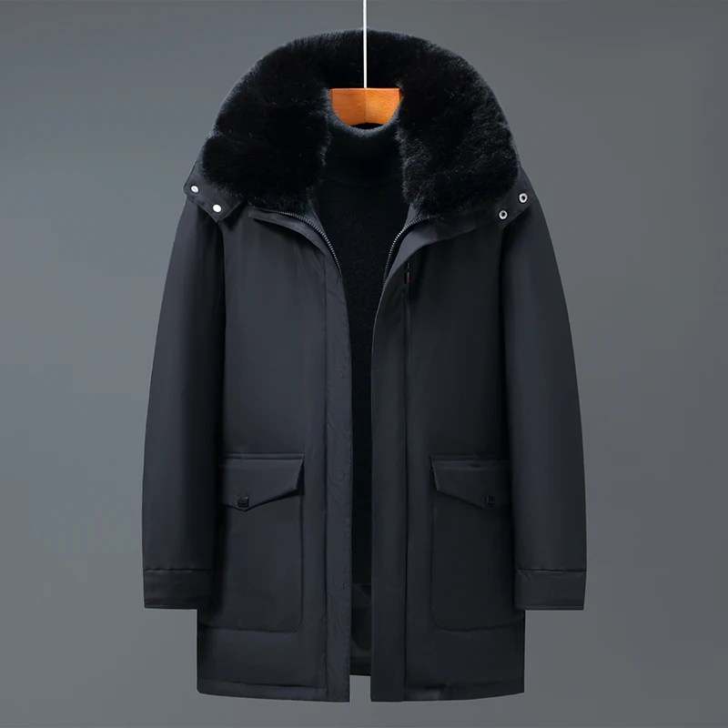 Brand Middle-aged Men Down Jacket Winter High Quality Fur Collar 90% White Duck Down Men Winter Coat Hooded Warm Windbreaker