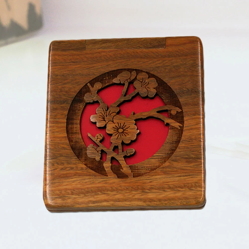 

Metal Makeup Mirror Exquisite Wooden Portable Mirrort Vintage Woman Mini Vanity