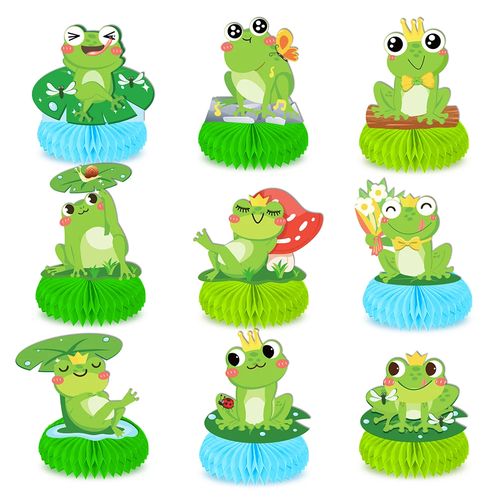 

9pcs Cute Cartoon Animals Summer Green Princess Frog Birthday Party Paper Honeycomb Balls Crafts Baby Shower Party Decorations