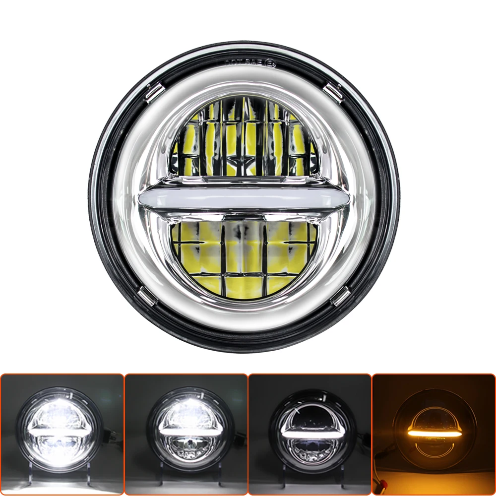 

5.75 Inch LED Headlight Projector Halo Ring H4 Motorcycle 5 3/4" DRL Turn Signal for Harley Sportster Dyna Iron 883 Triumph Lamp