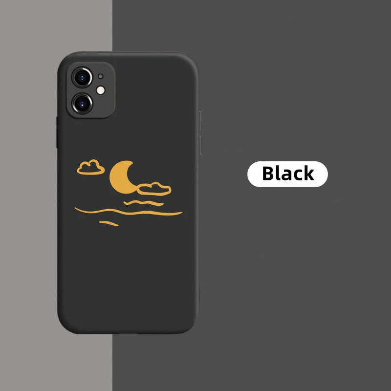 

Phone Case For iPhone 11 12 13 Pro Mini MAX X XR XS MAX 6 6S 7 8 Plus SE 2020 Soft TPU Simple Sun Moon Clouds Cartoon Back Cover