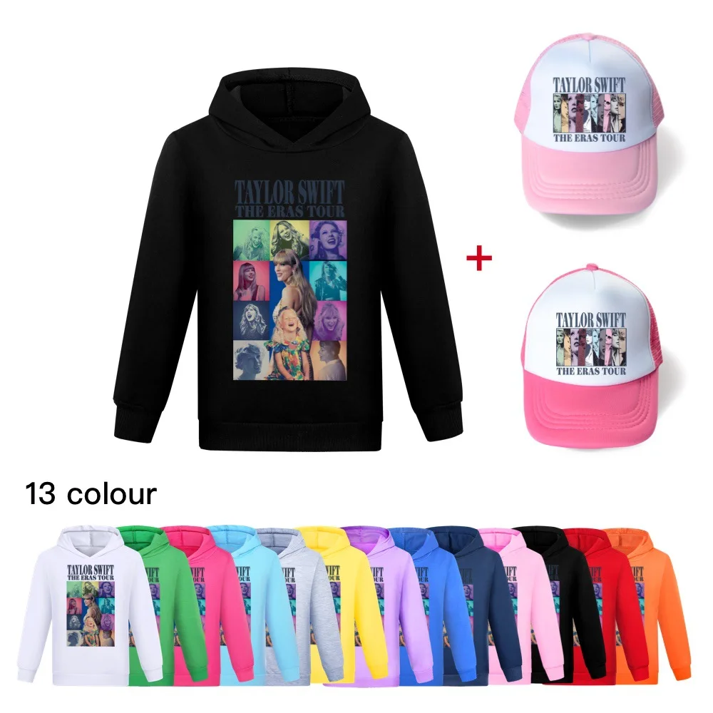 

Kids Taylor The Eras Tour Hooded Sweatshirts Long Sleeve Pullover Boys Girls Cartoon Game Print Hoodies +Hat Children Tops