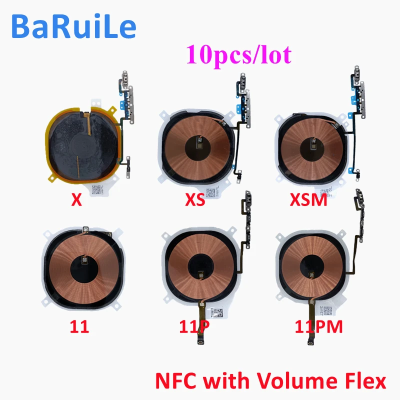 

BaRuiLe 10pcs Wireless Charging Chip NFC Coil With Volume Flex For iPhone X XR XS MAX 11 Pro Max 12 Charger Panel Sticker Cable