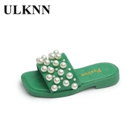 students new slippers girls pearl slippers kids fashion solid fashion drag batch fashion childrens green slippers 2022 summer