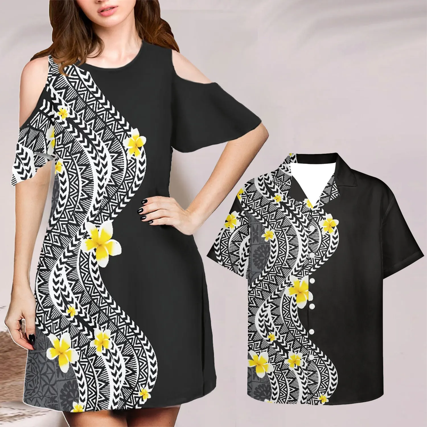

Black Summer Clothes For Women And Men Shirts 2022 Couple Set Boho Vestido Ropa Floral Vetement Femme Robe Plus 4XL Dropship