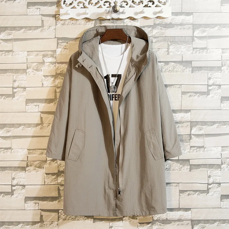 2022 Casual Men's Black Green Windbreaker Jackets Long Trench Coat For Spring Autumn Winter Clothes