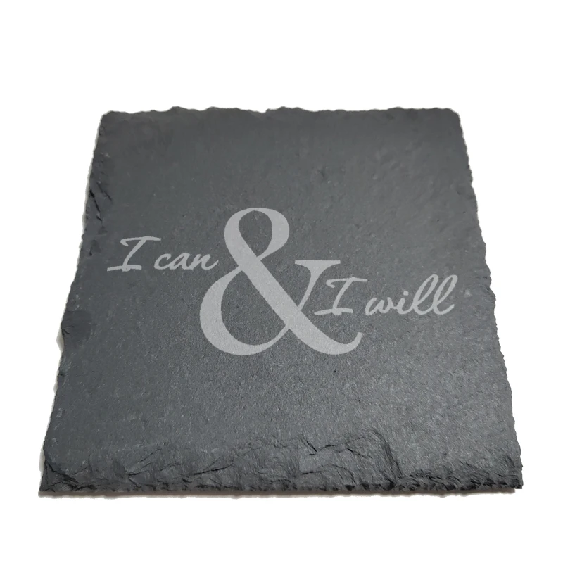 

I Can and I Will Natural Rock Coasters Black Slate for Mug Water Cup Beer Wine Goblet J066