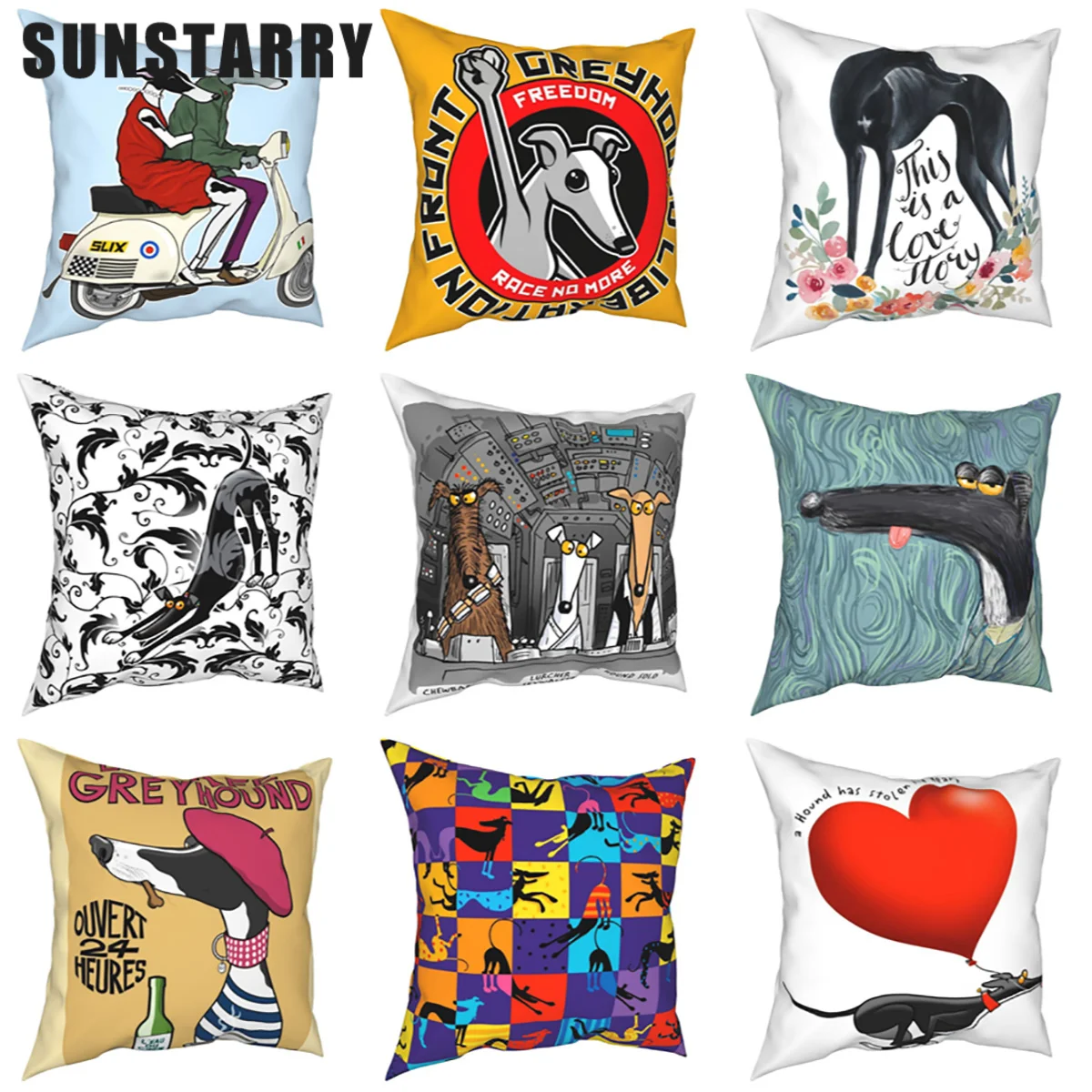 

Greyhound Hounds Square Pillowcase Home Whippet Lurcher Sighthound Galgo Dog Funny Cushion Cover Decor Pillow Cover Funda Cojín