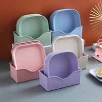 7pcs square wheat straw plates pasta salad bowls lightweight reusable food serving party snack dinner dishes camping with