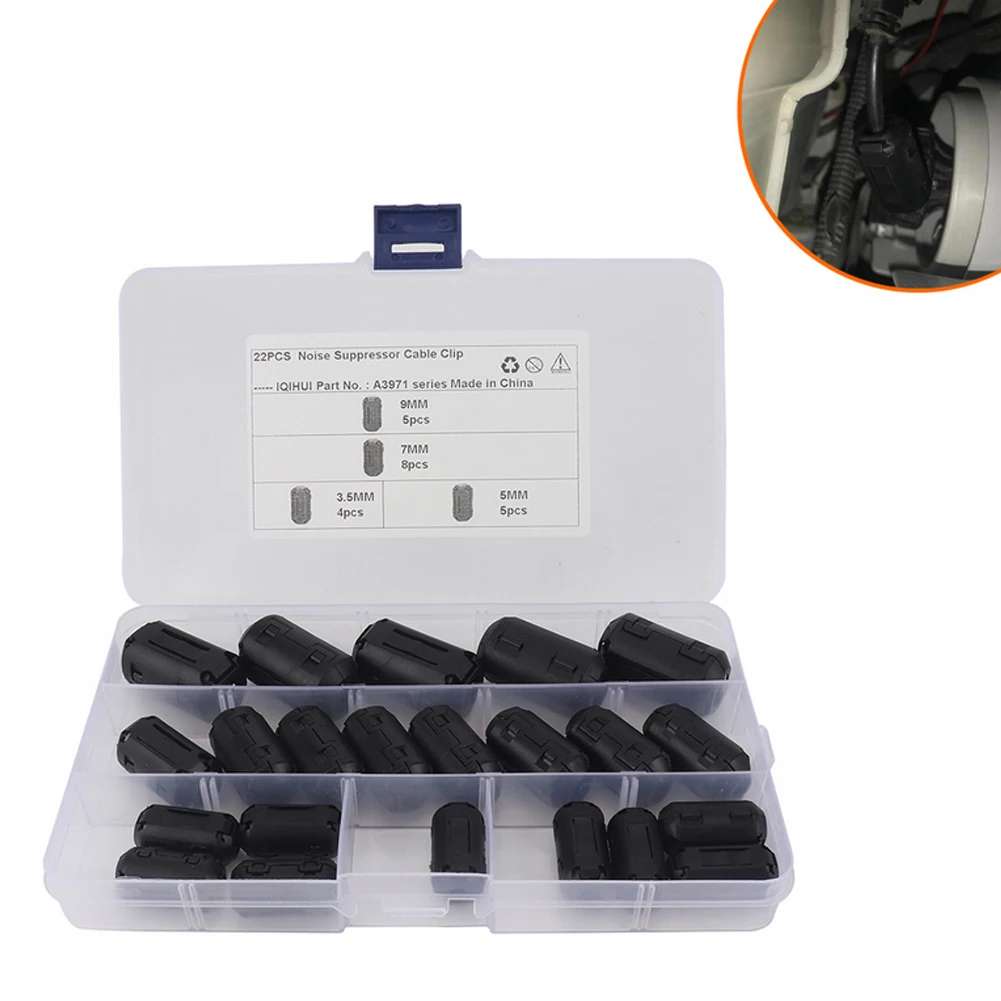 

22 шт., ферритовый зажим 3,5 мм/5 мм/7 мм/9 мм, кабельный соединительный зажим, защита от помех, тороидальный зажим, RFI, EMI, шумовой магнитный фильтр