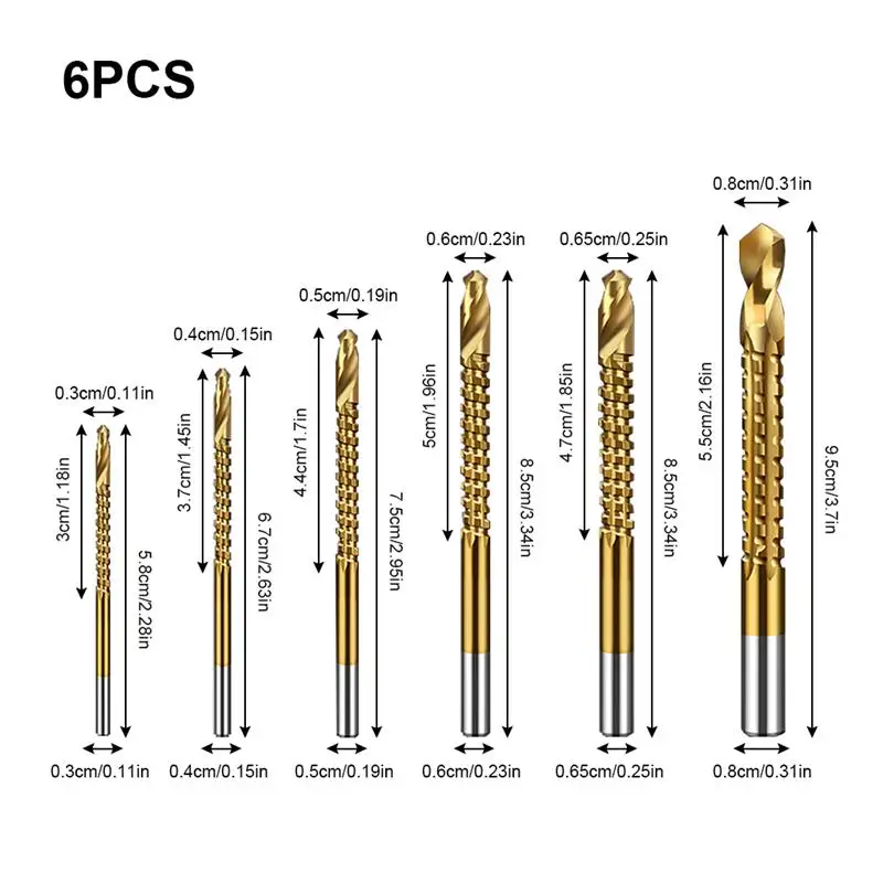 

6Pcs Spiral Screw Metric Composite Tap Drill Bit Cobalt Drill Bit Set Tap Twist Drill Bit Set Cutting Drilling Polishing Tools