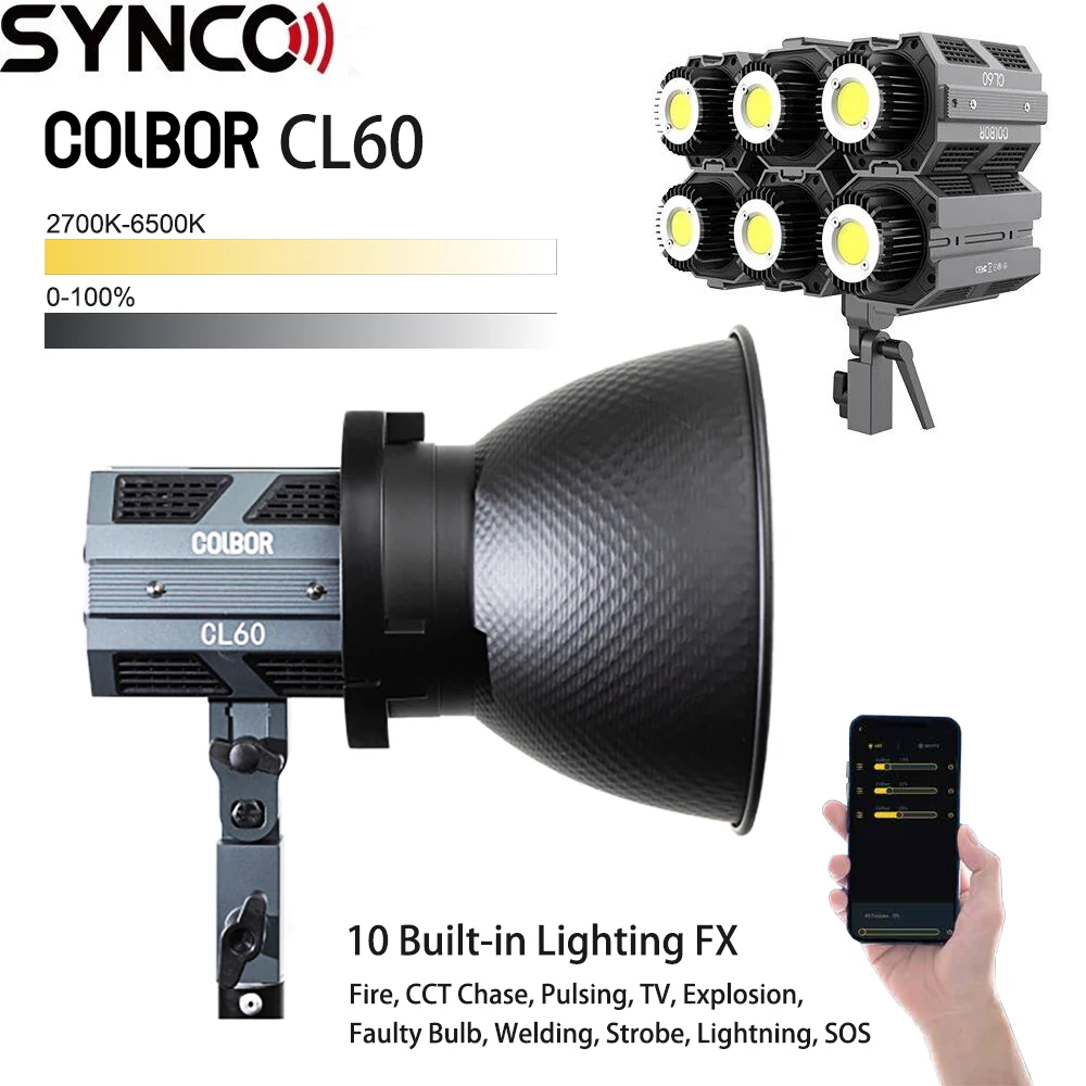 

SYNCO COLBOR CL60 60 Вт Светодиодная лампа для видеосъемки Двухцветная светодиодная лампа Беспроводное управление через приложение адаптер питани...