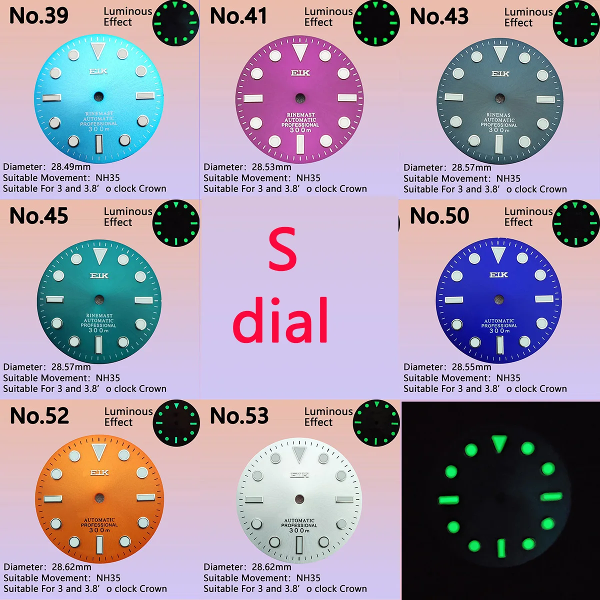 

NH35 NH36 Watch S Dial 28.5mm/29mm Various Colors C3 Super Luminous Fit NH35 NH36 Movement Modified Watch Literal Abalone Seik