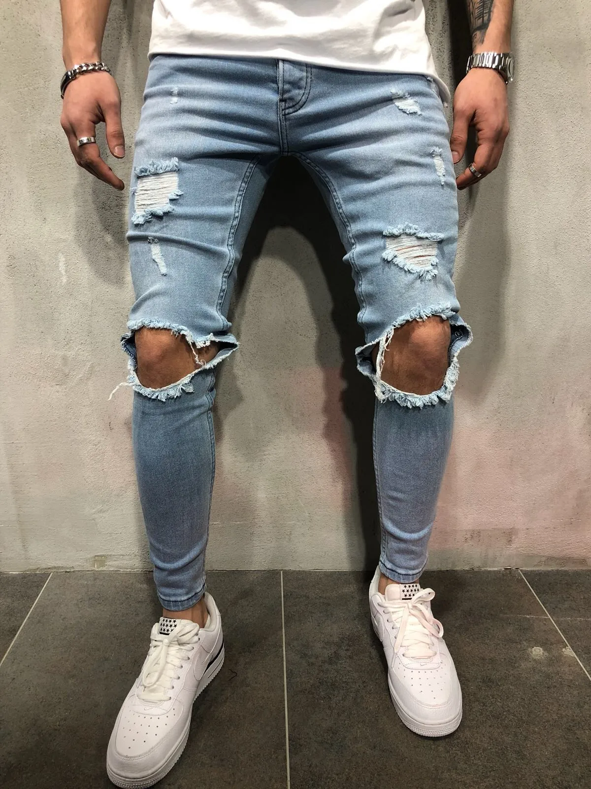 

Fashion Men Jeans Skinny Ripped Denim Biker Pants Men Casual Slim Male High Quality Hip Hop Joggers jean homme