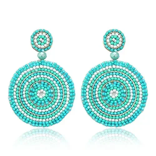 Богемные красочные изогнутые серьги с бусинами и крючками для девочек винтажные