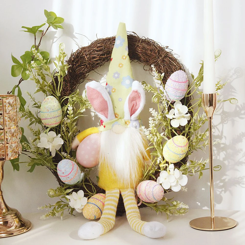 

Happy Easter Bunny Gnome Circle Rattan Garland Home Door Hanging Wreath indoors outdoors Craft Decoration 45*30*30cm