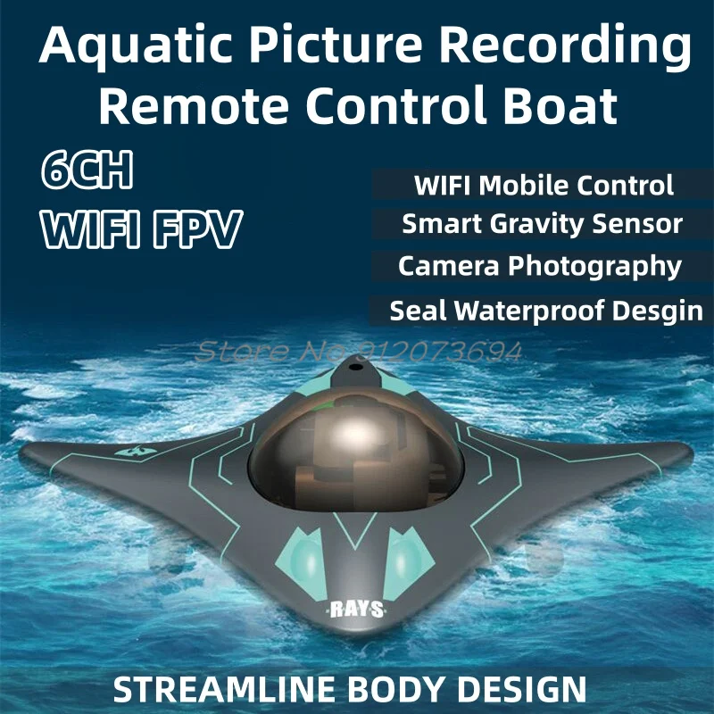 Фото 6-канальный водный смартфон с дистанционным управлением, лодка, Wi-Fi, FPV HD камера, датчик гравитации, водонепроницаемая защита, обтекаемый дизайн тела, радиоуправляемая лодка №1