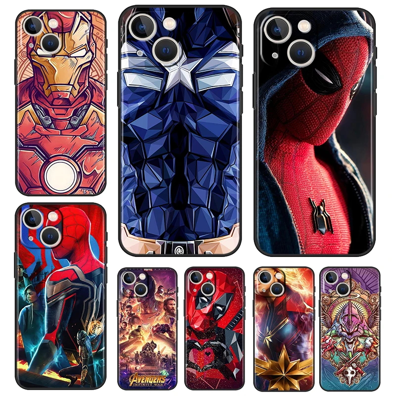 

Marvel Iorn Man Cartoon For Apple iPhone 13 12 11 Pro Max Mini XS Max X XR 6 7 8 Plus 5S SE2020 Soft Black Phone Case Capa Cover