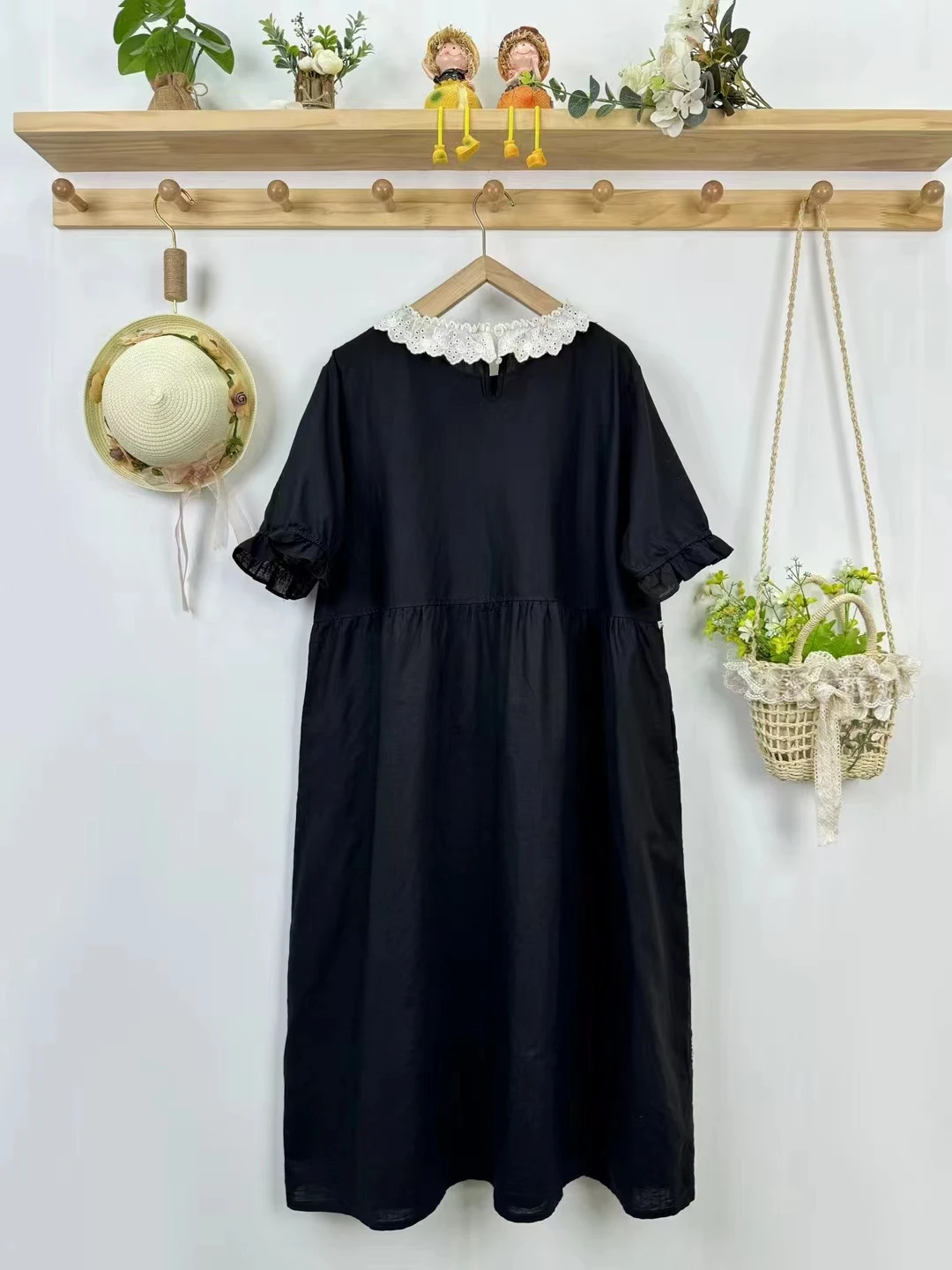 Женское платье из хлопка и льна с коротким рукавом вышивкой