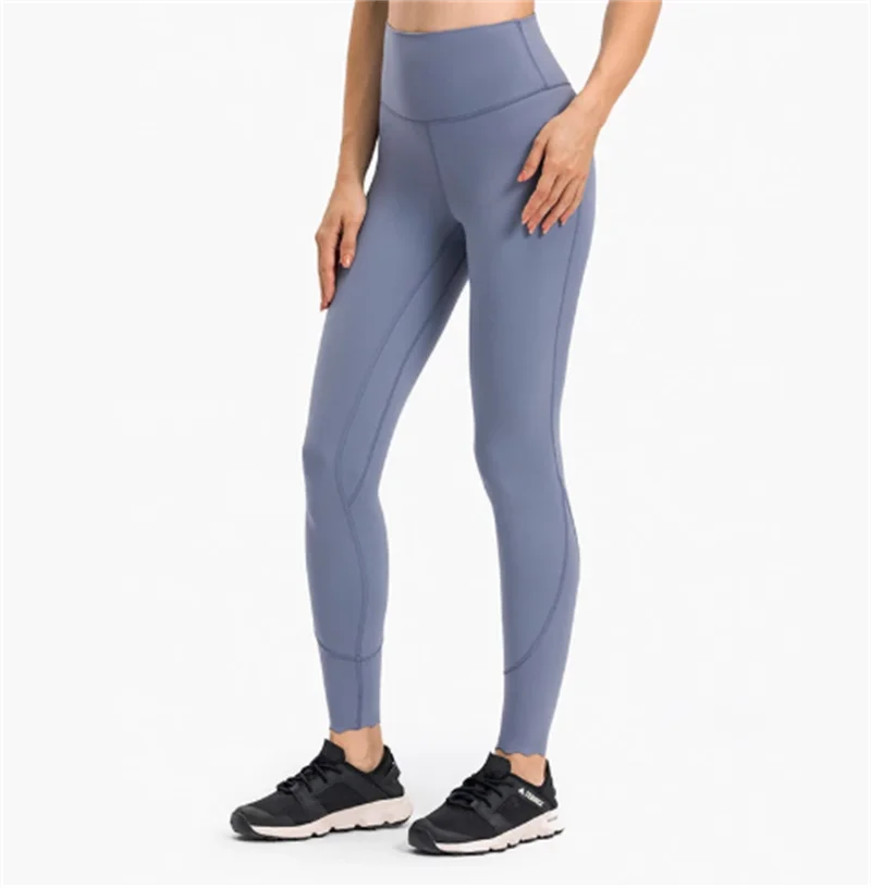

Women Running Pant Scallop Edge Tight High Waist Water Ripple Design Super Quality Side Pockets Leggings
