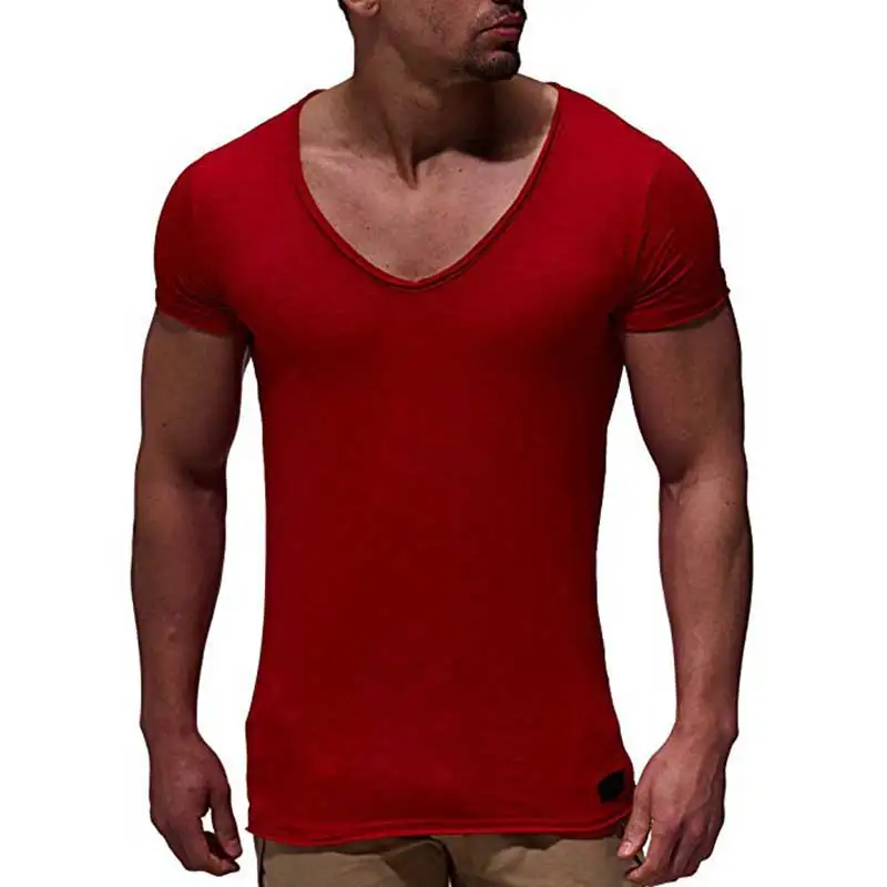 

A2815 New arrival deep V neck short sleeve men t shirt slim fit t-shirt men thin top tee casual summer tshirt camisetas hombre