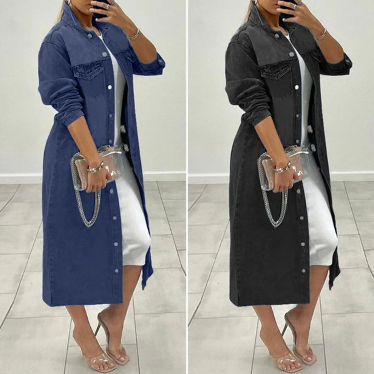 

2023 shirt collar denim dress solid casual coat