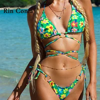 rin confa brazilian triangle micro bikini set string backless swimsuit high cut swimwear women beach wear sexy print bathing