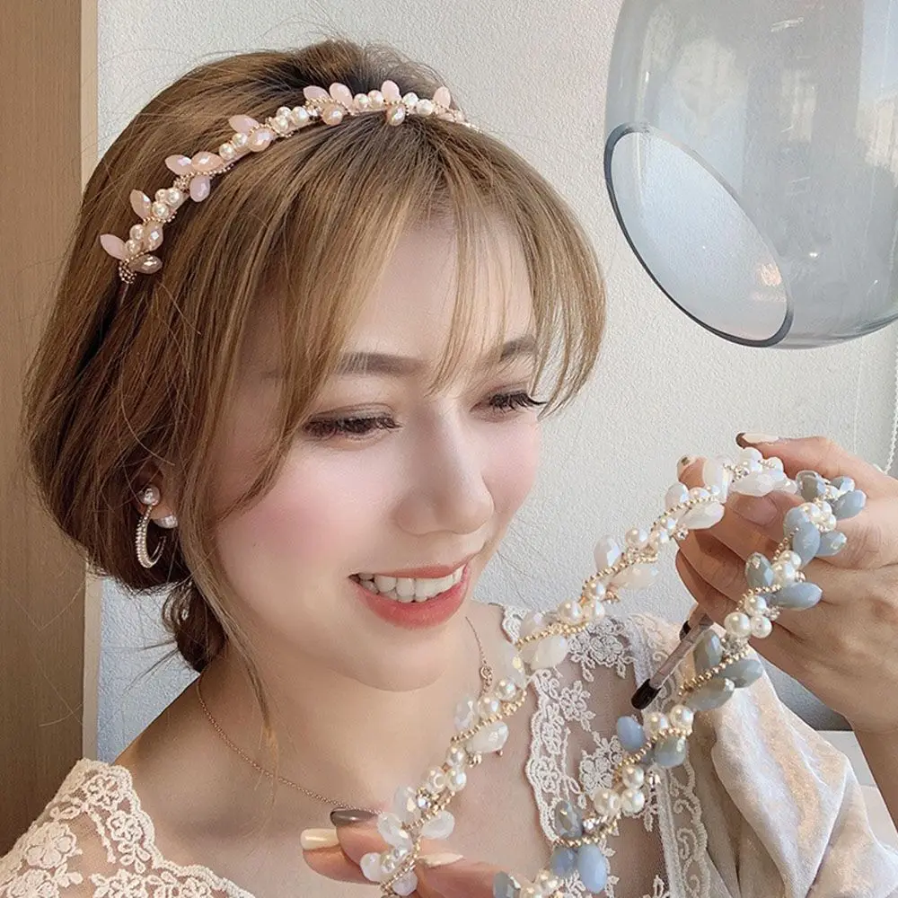 

blue pink beads Headband Vintage Rhinestone Head Hoop Full Crystal Luxury Hair Accessories jewelry gift Geometric
