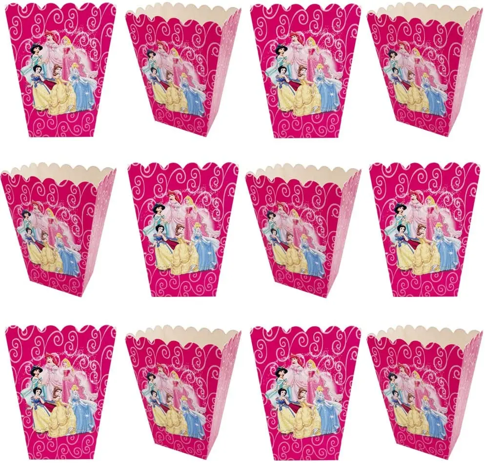 

12/24/36pcs Princess Encanto Frozen Popcorn Box Kid Birthday Party Cookies Boxes Kids Snack Boxes Disney Themed Party Supplies