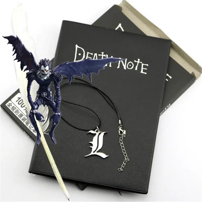 

Student Diary Anime Death Note Notebook Set Leather Journal And Necklace Feather Pen Journal Death Note Pad Complete set