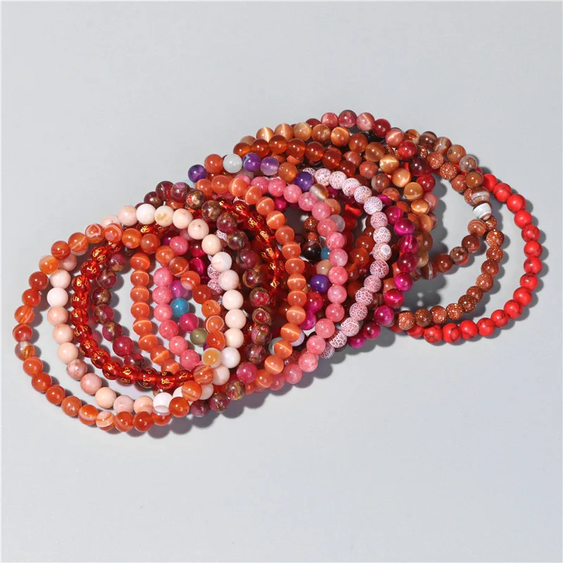 Браслет из Красного Натурального Камня 6 мм