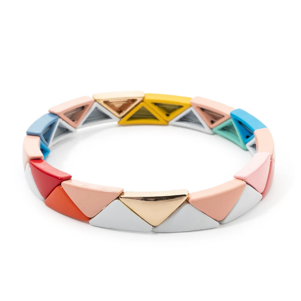 Женские эмалированные треугольные браслеты цветные бусины 2024x13 мм эластичный