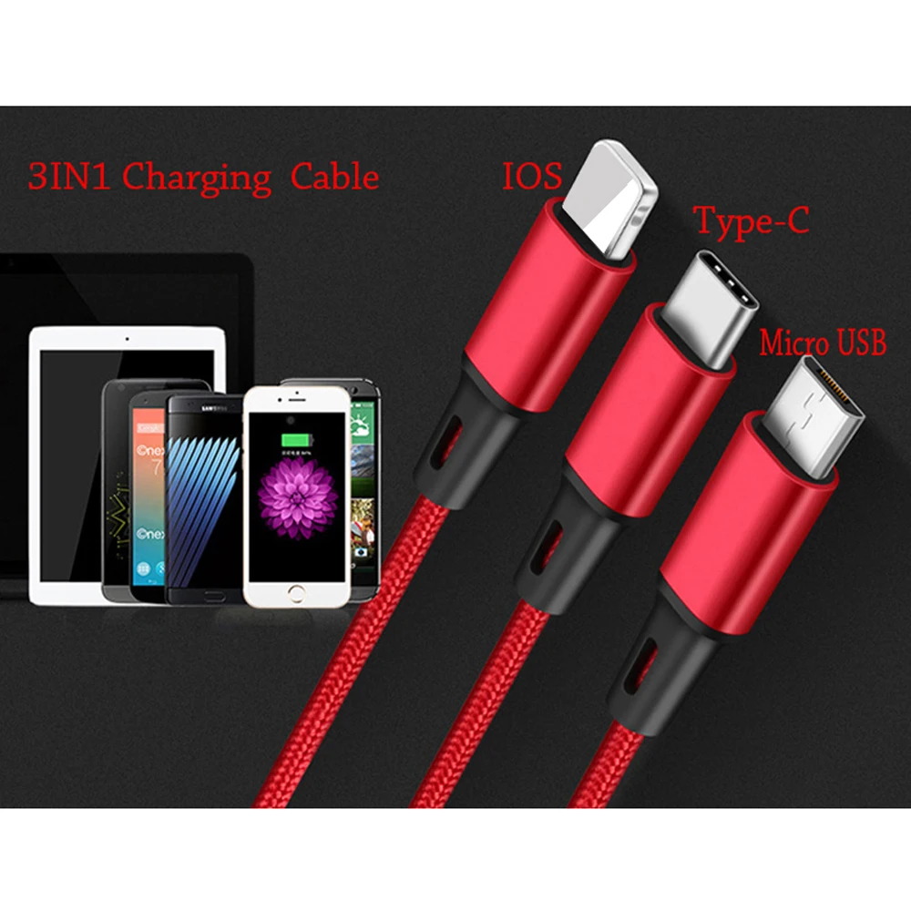 Фото 3 в 1 Micro USB Type C зарядный кабель с несколькими портами Usb Все в одном зарядный шнур USB C мобильный телефон для Samsung Xiaomi Huawei кабель №4