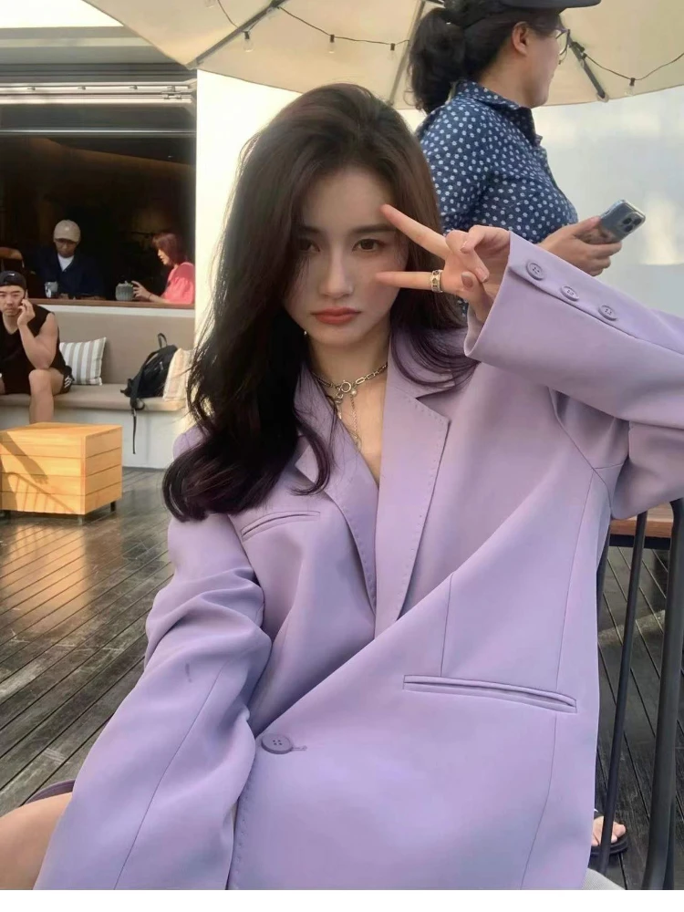 Пурпурный женский пиджак новинка 2022 корейский стиль большой размер дизайнерский