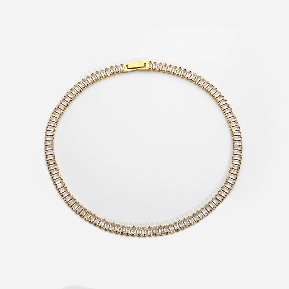 

2022Popular Jewelry 18KGold Plated Stainless Steel Necklace Square Zircon Necklace Ladies Girls Stainless Steel Necklace Jewelry