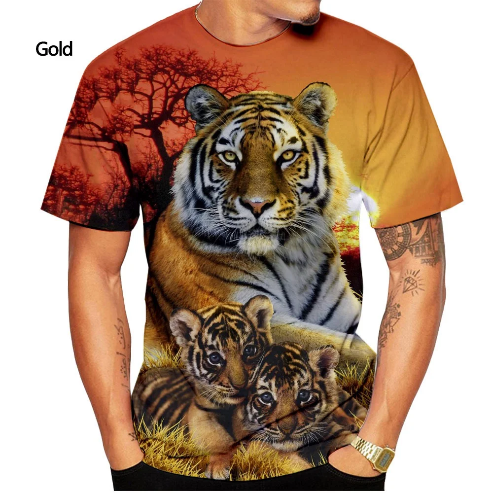 

2023 Tiger T Shirt New Fashion Men's 3D Print Anime T-shirt Summer Short Sleeved Sweatshirt Men's Clothing Tee Shirts Homme