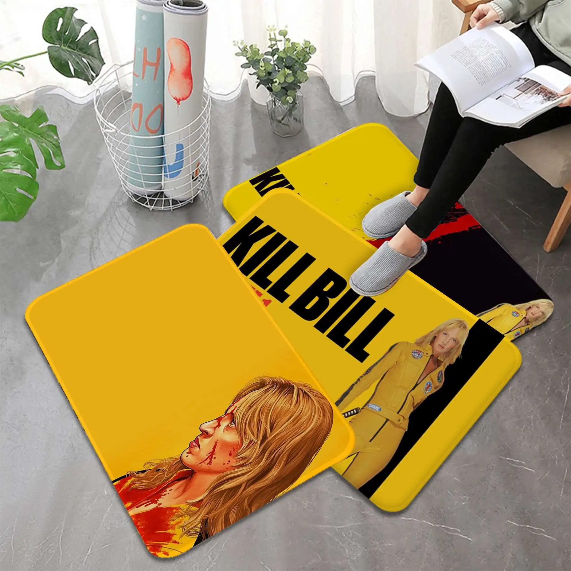 

Movie Kill Bill Printed Flannel Floor Mat Bathroom Decor Carpet Non-Slip For Living Room Kitchen Welcome Doormat