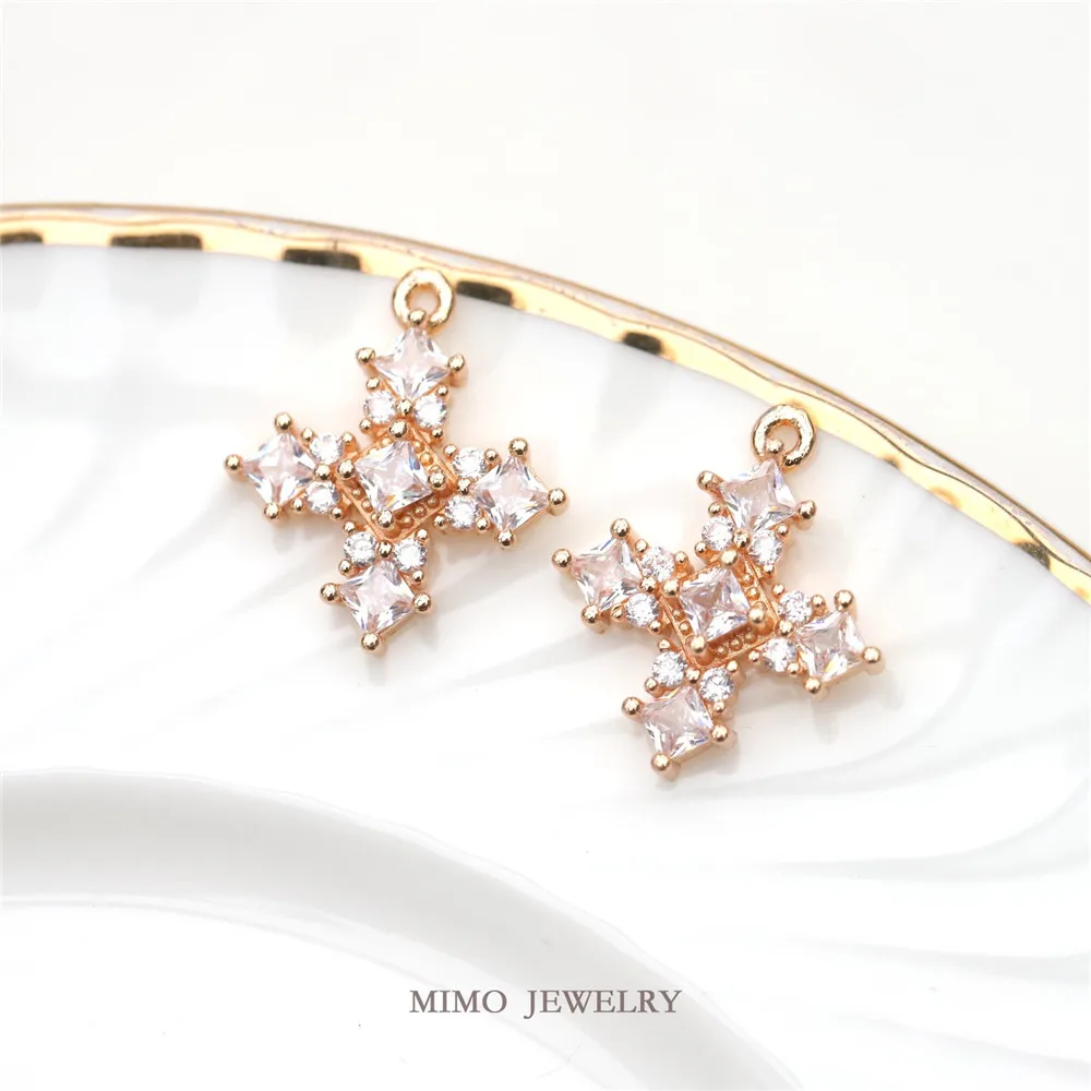 

Color copper plated gold micro-inlaid square zircon gothic style cross pendant DIY accessories